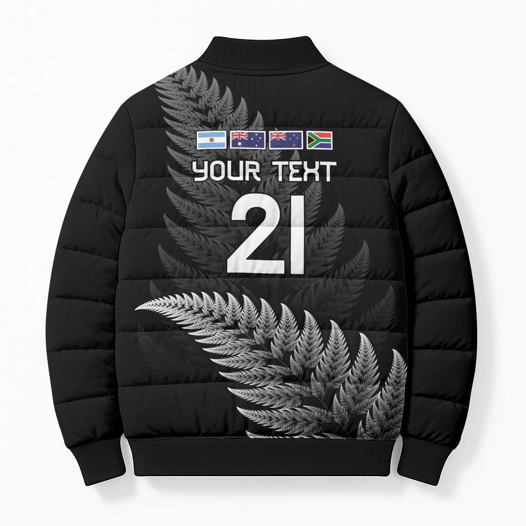 New Zealand Rugby Custom Bomber Puffer Jacket Glory Be To Black Silver-fern LT9 - Polynesian Pride