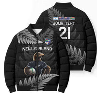 New Zealand Rugby Custom Bomber Puffer Jacket Glory Be To Black Silver-fern LT9 - Polynesian Pride