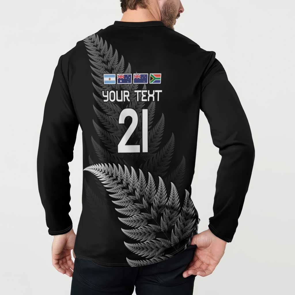 New Zealand Rugby Custom Button Sweatshirt Glory Be To Black Silver-fern LT9 - Polynesian Pride