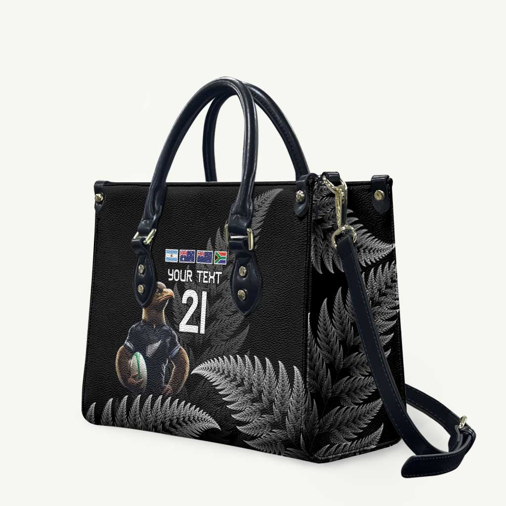 New Zealand Rugby Custom Leather Bag Glory Be To Black Silver-fern LT9 Black - Polynesian Pride