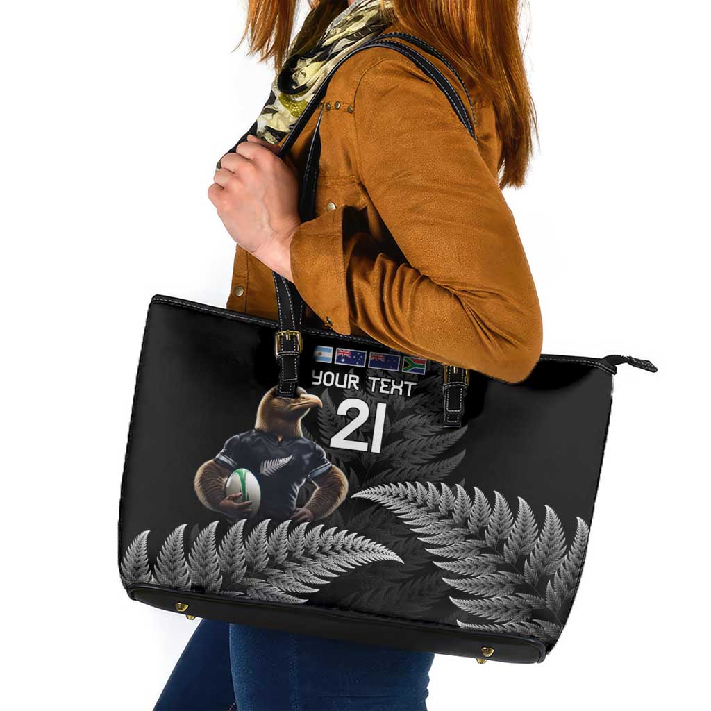 New Zealand Rugby Custom Leather Tote Bag Glory Be To Black Silver-fern LT9 Black - Polynesian Pride
