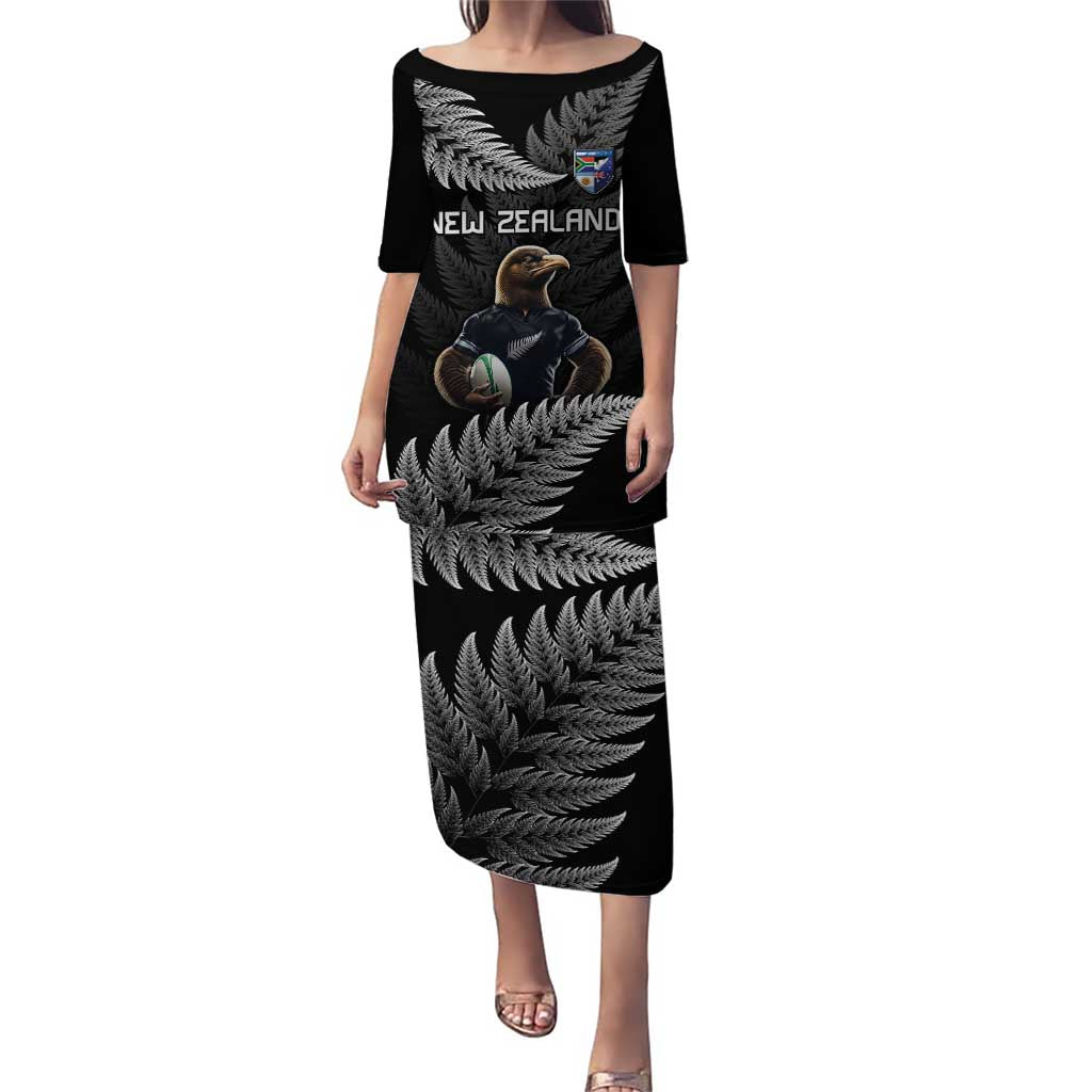 New Zealand Rugby Custom Puletasi Glory Be To Black Silver-fern LT9 Long Dress Black - Polynesian Pride