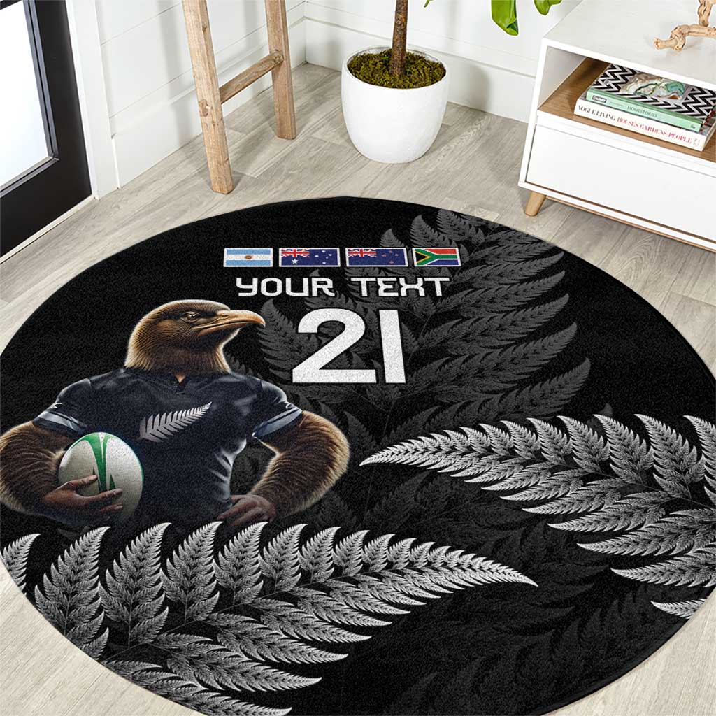 New Zealand Rugby Custom Round Carpet Glory Be To Black Silver-fern LT9 Black - Polynesian Pride