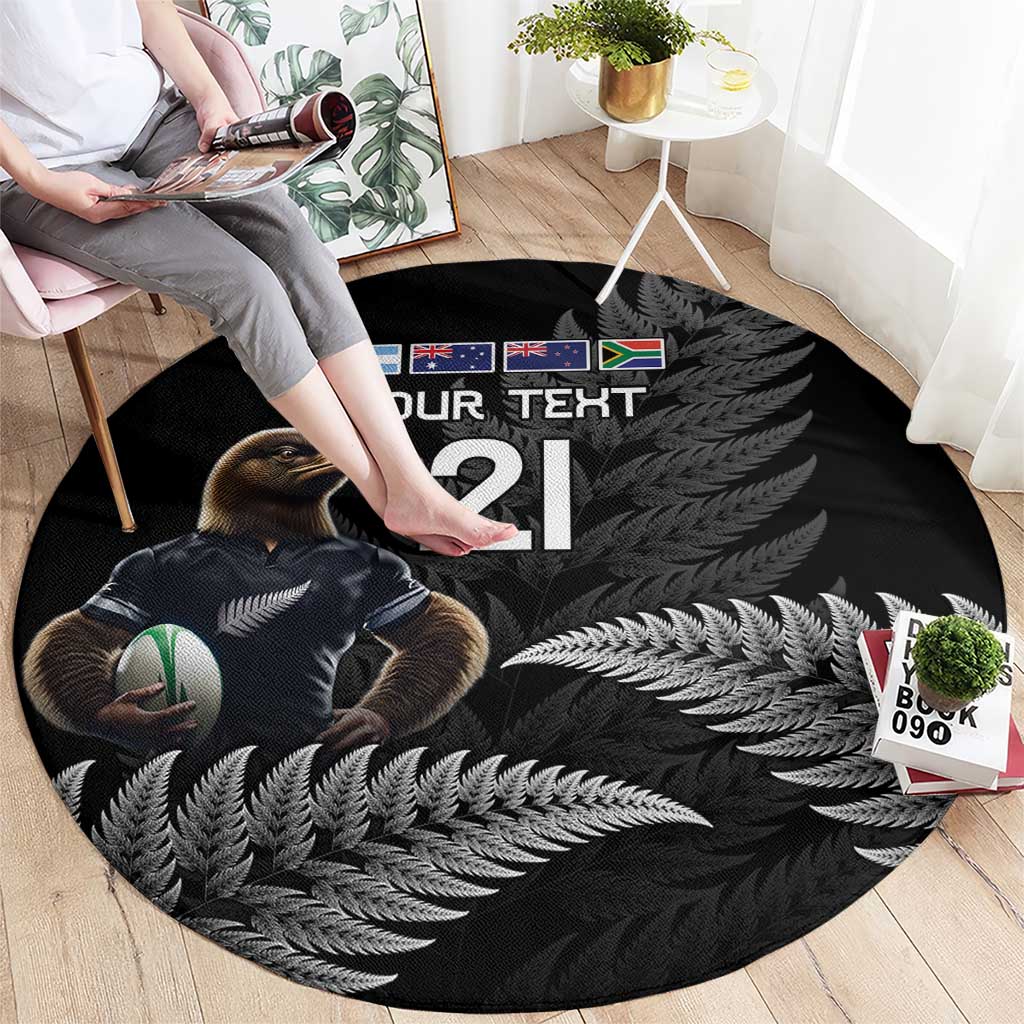 New Zealand Rugby Custom Round Carpet Glory Be To Black Silver-fern LT9 - Polynesian Pride