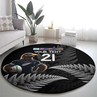 New Zealand Rugby Custom Round Carpet Glory Be To Black Silver-fern LT9 - Polynesian Pride