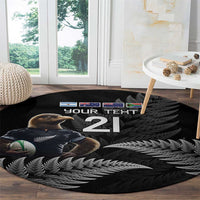 New Zealand Rugby Custom Round Carpet Glory Be To Black Silver-fern LT9 - Polynesian Pride