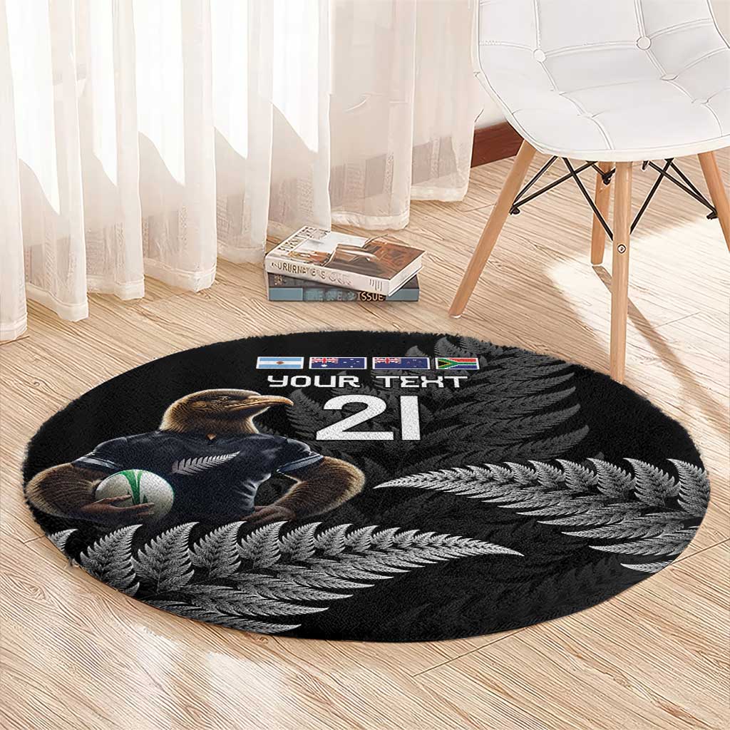 New Zealand Rugby Custom Round Carpet Glory Be To Black Silver-fern LT9 - Polynesian Pride