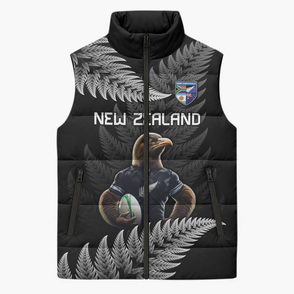 New Zealand Rugby Custom Sleeveless Puffer Jacket Glory Be To Black Silver-fern LT9 Unisex Black - Polynesian Pride