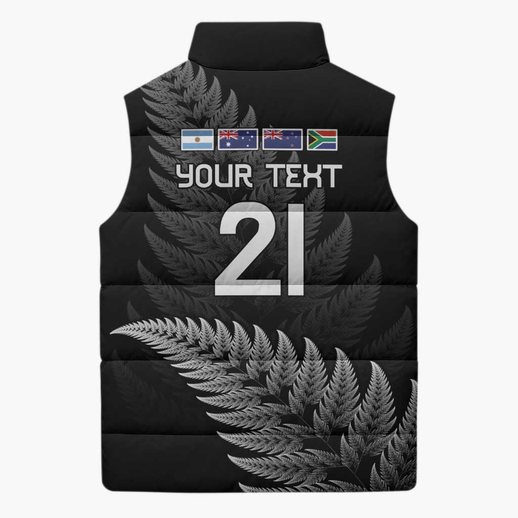 New Zealand Rugby Custom Sleeveless Puffer Jacket Glory Be To Black Silver-fern LT9 - Polynesian Pride