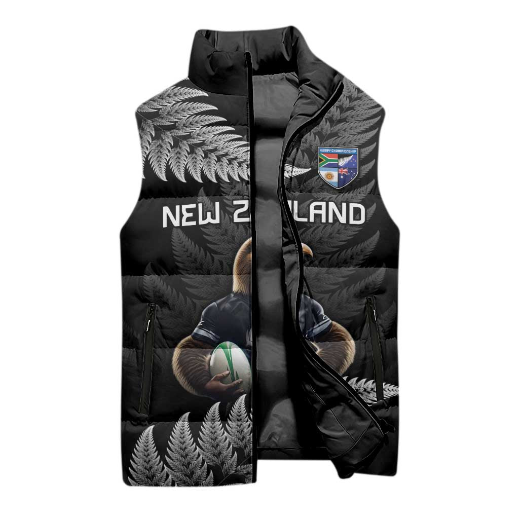 New Zealand Rugby Custom Sleeveless Puffer Jacket Glory Be To Black Silver-fern LT9 - Polynesian Pride