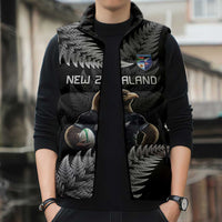 New Zealand Rugby Custom Sleeveless Puffer Jacket Glory Be To Black Silver-fern LT9 - Polynesian Pride