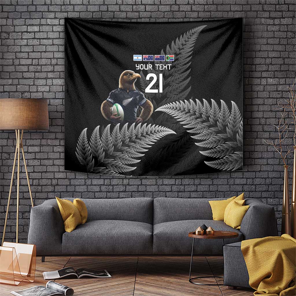 New Zealand Rugby Custom Tapestry Glory Be To Black Silver-fern LT9 Black - Polynesian Pride
