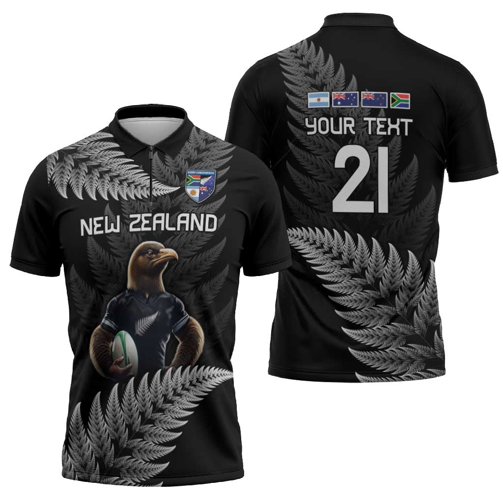 New Zealand Rugby Custom Zipper Polo Shirt Glory Be To Black Silver-fern LT9 - Polynesian Pride
