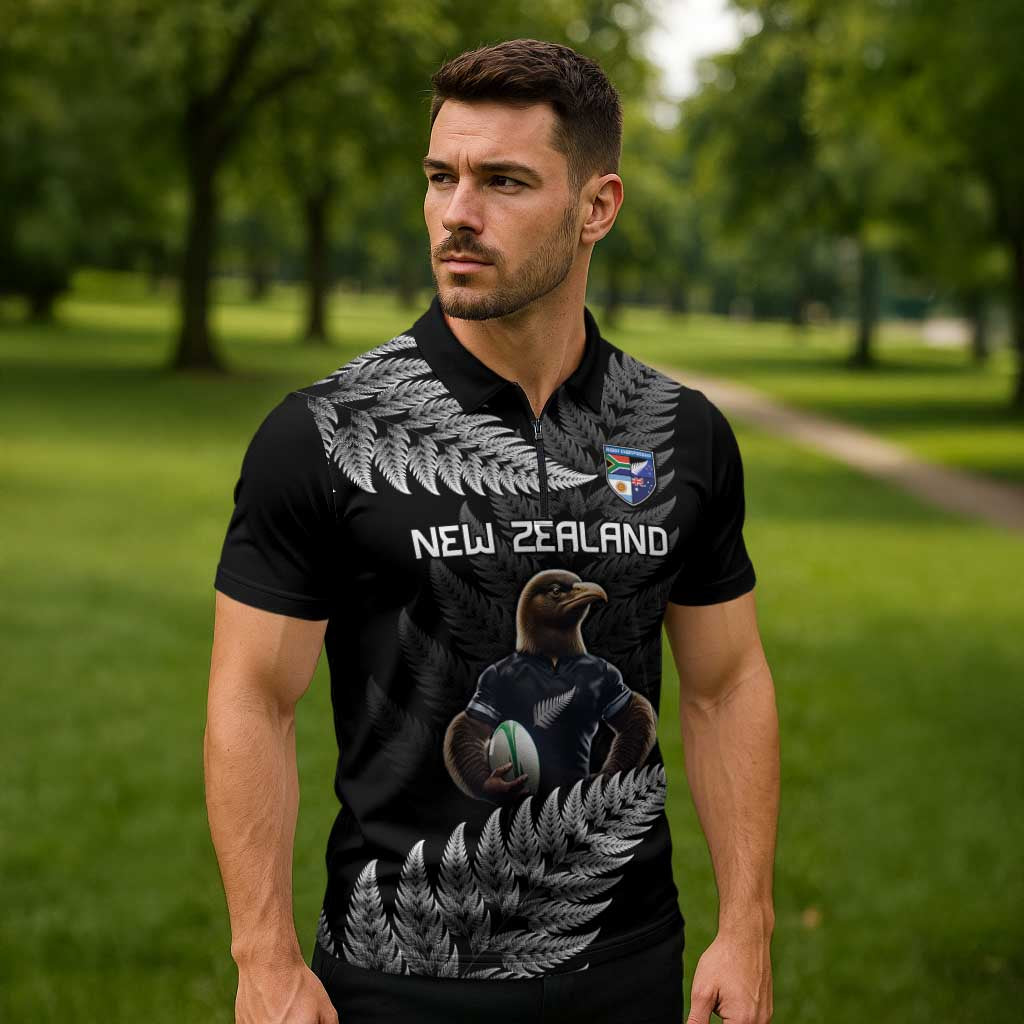 New Zealand Rugby Custom Zipper Polo Shirt Glory Be To Black Silver-fern LT9 - Polynesian Pride