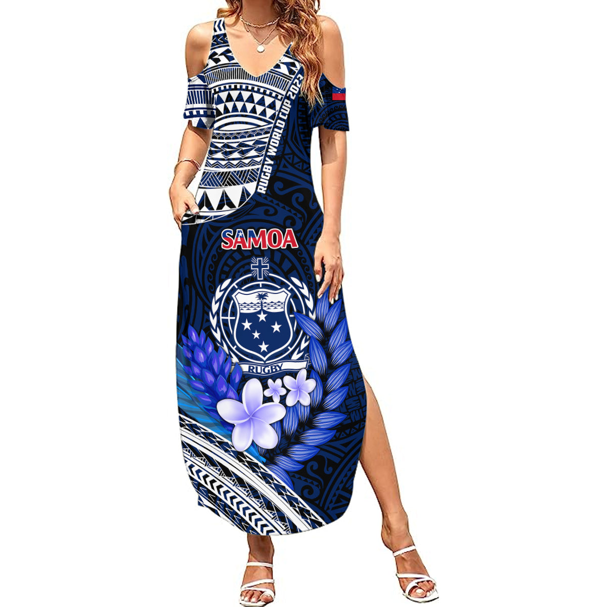 Custom Samoa Rugby Summer Maxi Dress Proud Samoa World Cup 2023 LT9 Women Blue - Polynesian Pride