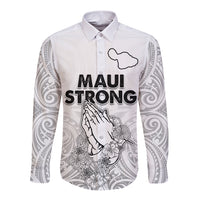 Hawaii Strong Maui Wildfire Long Sleeve Button Shirt No4 LT9 Unisex White - Polynesian Pride