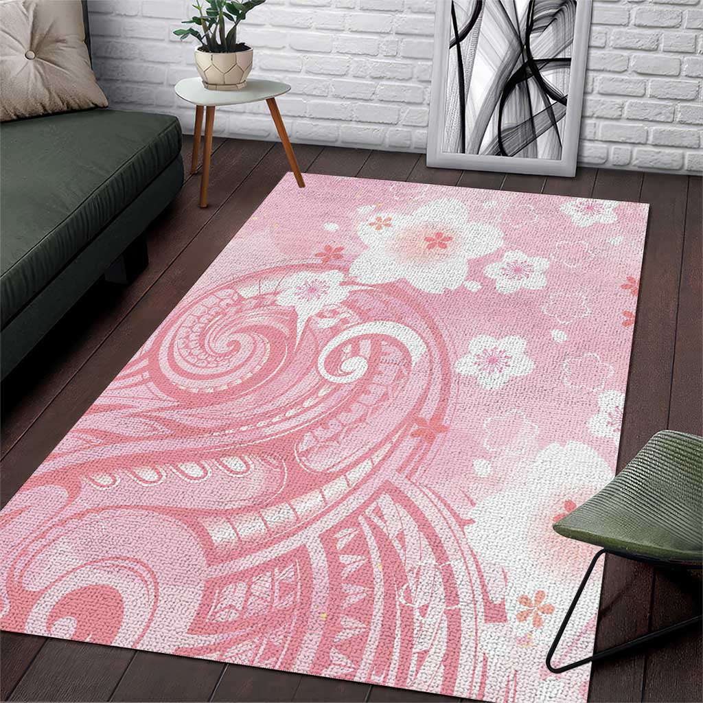 Japan Sakura Floral with Polynesian Vibe Area Rug