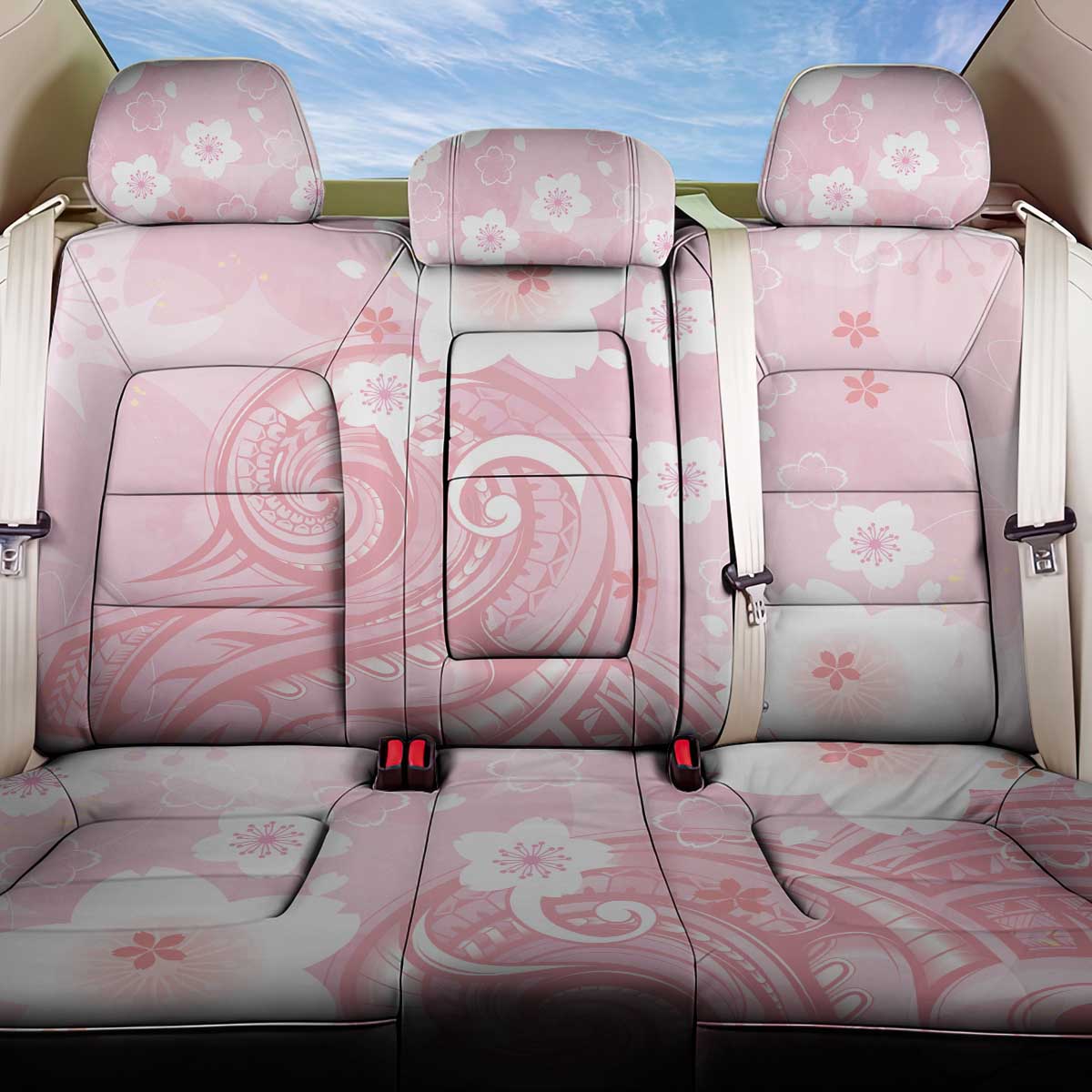 Japan Sakura Floral with Polynesian Vibe Back Car Seat Cover LT9 One Size Pink - Polynesian Pride