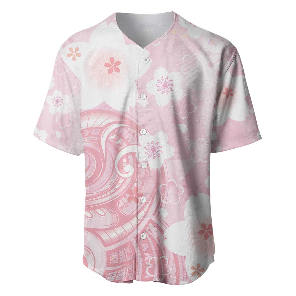 Japan Sakura Floral with Polynesian Vibe Baseball Jersey LT9 Pink - Polynesian Pride