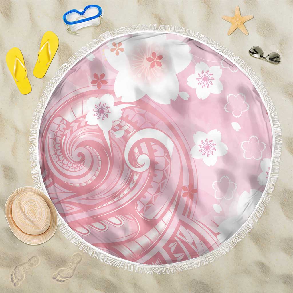 Japan Sakura Floral with Polynesian Vibe Beach Blanket LT9 One Size 150cm Pink - Polynesian Pride