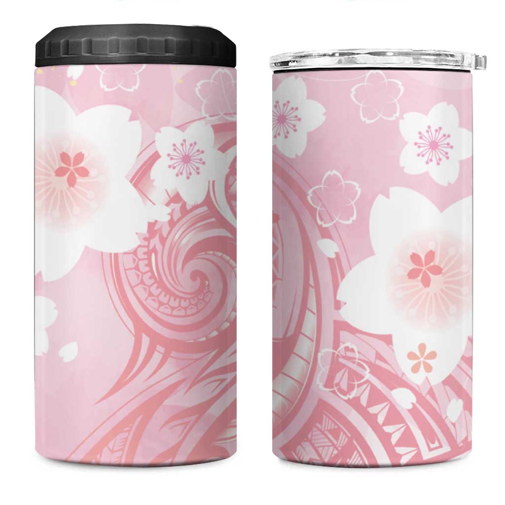 Japan Sakura Floral with Polynesian Vibe 4 in 1 Can Cooler Tumbler LT9 One Size: 16 oz Pink - Polynesian Pride