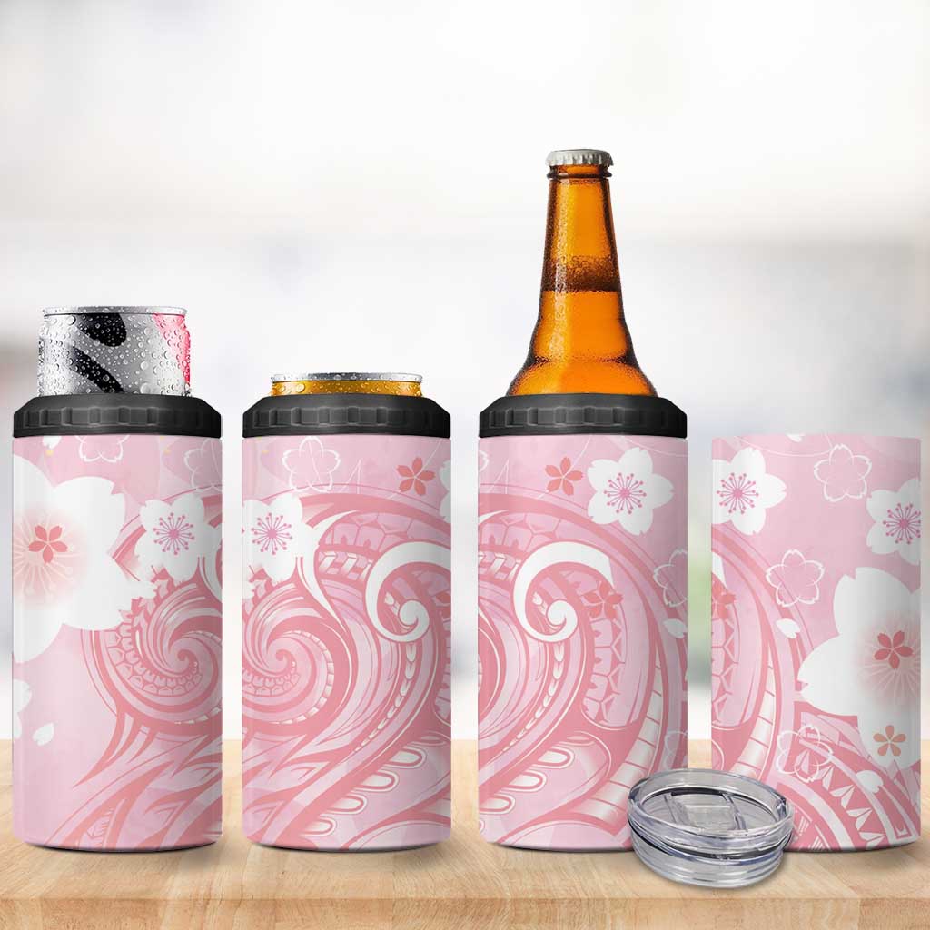Japan Sakura Floral with Polynesian Vibe 4 in 1 Can Cooler Tumbler LT9 - Polynesian Pride