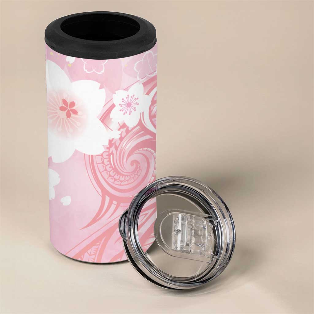 Japan Sakura Floral with Polynesian Vibe 4 in 1 Can Cooler Tumbler LT9 - Polynesian Pride
