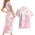 Japan Sakura Floral with Polynesian Vibe Couples Matching Short Sleeve Bodycon Dress and Hawaiian Shirt