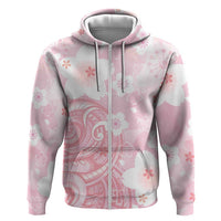 Japan Sakura Floral with Polynesian Vibe Hoodie LT9 Zip Hoodie Pink - Polynesian Pride