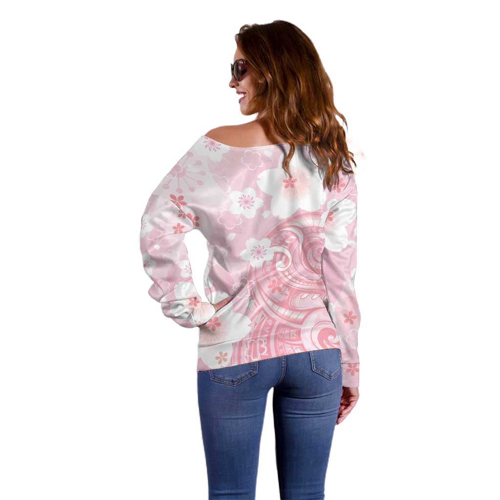 Japan Sakura Floral with Polynesian Vibe Off Shoulder Sweater LT9 - Polynesian Pride