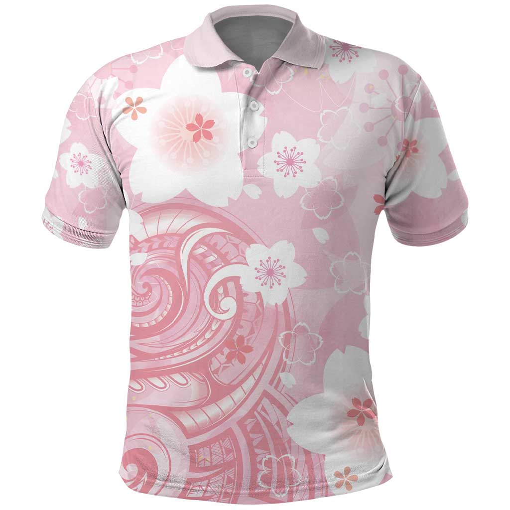 Japan Sakura Floral with Polynesian Vibe Polo Shirt LT9 Pink - Polynesian Pride
