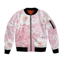 Japan Sakura Floral with Polynesian Vibe Sleeve Zip Bomber Jacket LT9 Unisex Pink - Polynesian Pride