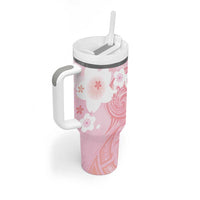 Japan Sakura Floral with Polynesian Vibe Tumbler With Handle LT9 - Polynesian Pride