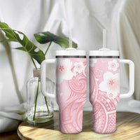 Japan Sakura Floral with Polynesian Vibe Tumbler With Handle LT9 - Polynesian Pride