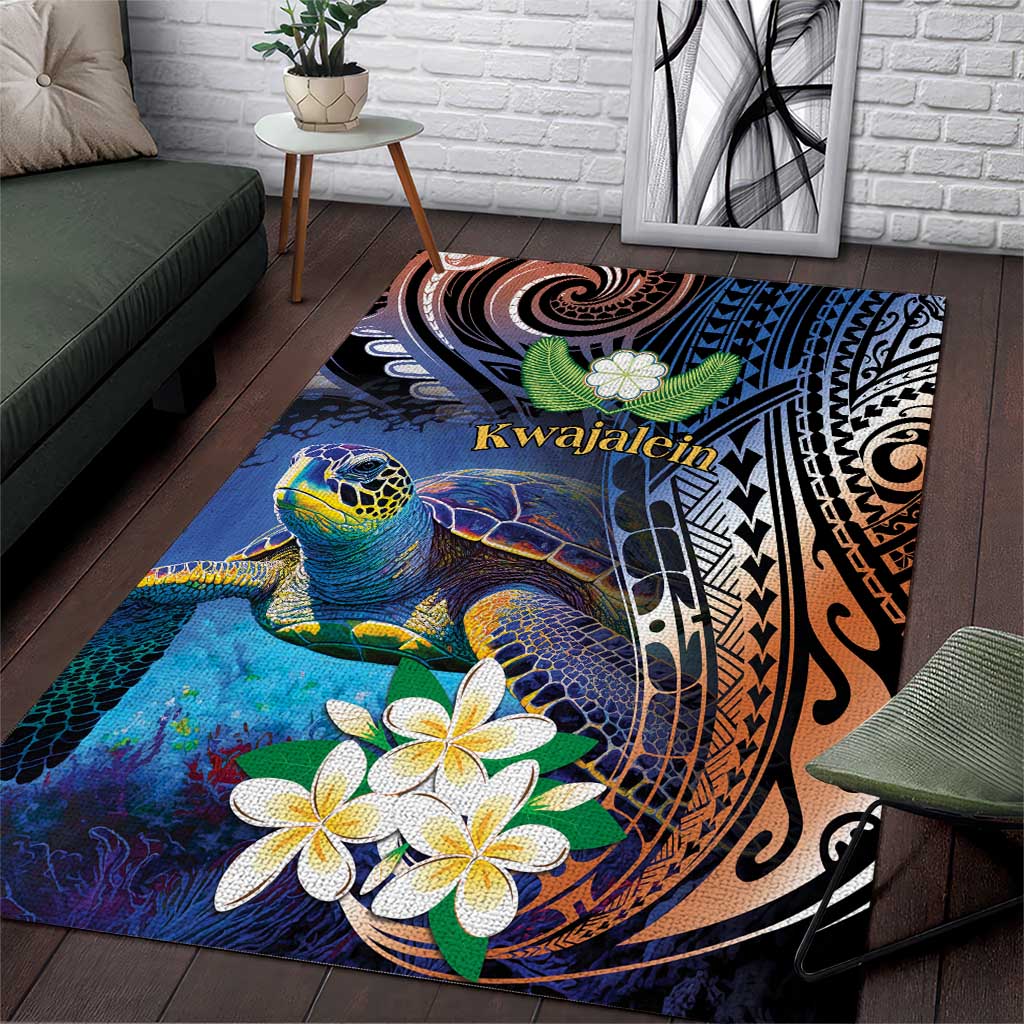 Marshall Islands Kwajalein Atoll Area Rug Plumeria Sea Turtle with Polynesian Tribal LT9 Blue - Polynesian Pride