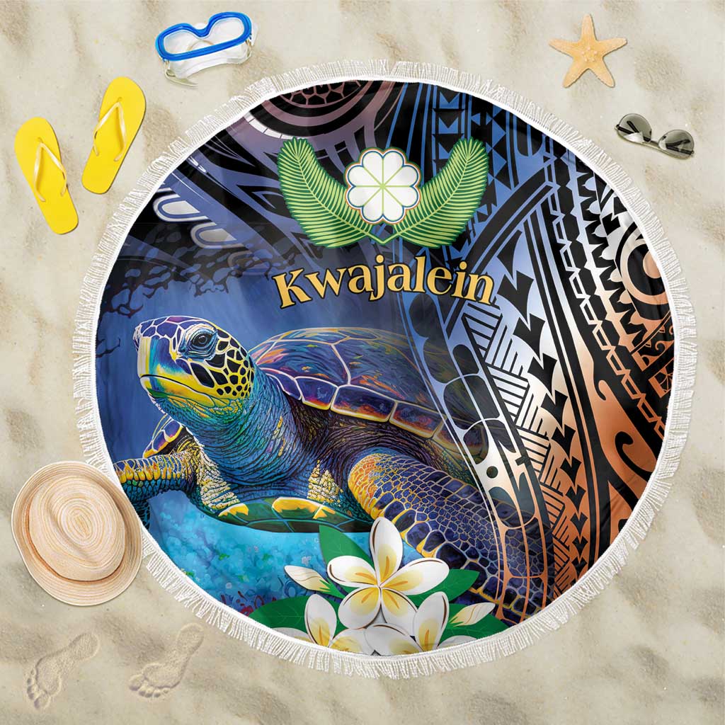 Marshall Islands Kwajalein Atoll Beach Blanket Plumeria Sea Turtle with Polynesian Tribal LT9 One Size 150cm Blue - Polynesian Pride