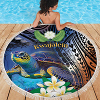 Marshall Islands Kwajalein Atoll Beach Blanket Plumeria Sea Turtle with Polynesian Tribal LT9 - Polynesian Pride