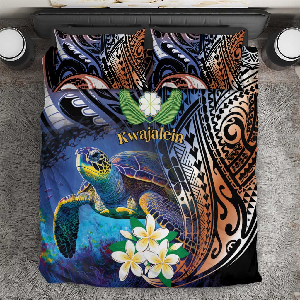 Marshall Islands Kwajalein Atoll Bedding Set Plumeria Sea Turtle with Polynesian Tribal LT9 Blue - Polynesian Pride