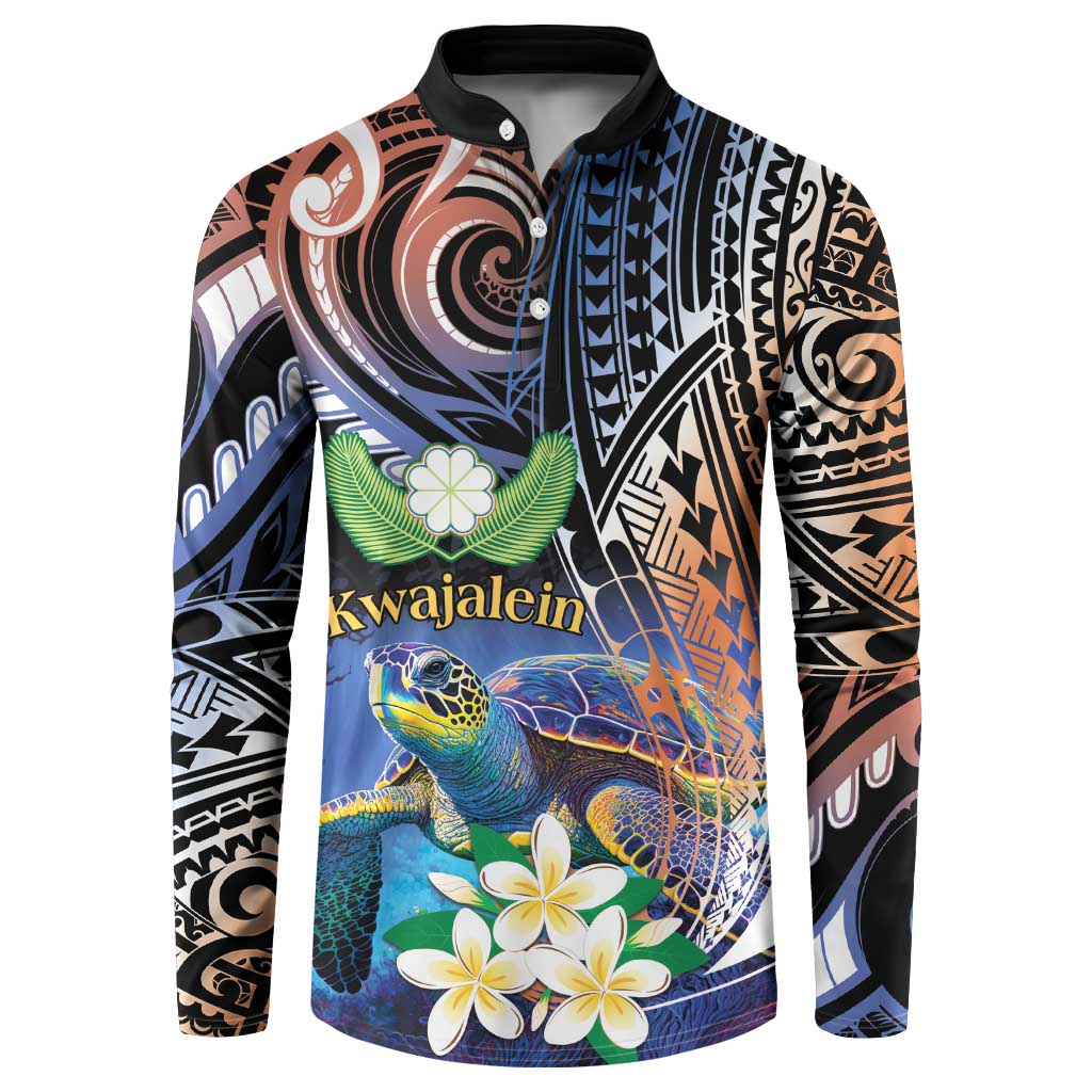 Marshall Islands Kwajalein Atoll Button Sweatshirt Plumeria Sea Turtle with Polynesian Tribal LT9 Blue - Polynesian Pride