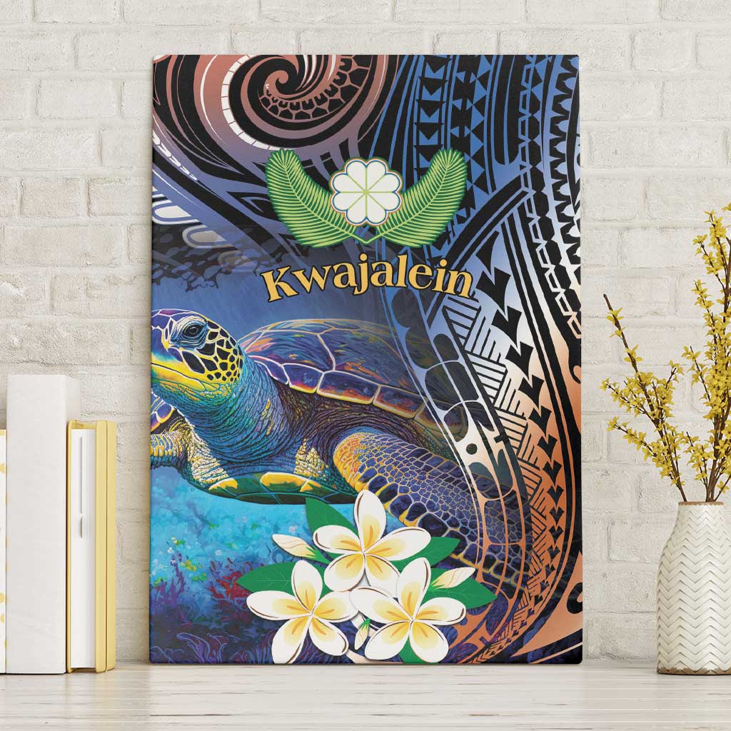 Marshall Islands Kwajalein Atoll Canvas Wall Art Plumeria Sea Turtle with Polynesian Tribal LT9 Without Frame Blue - Polynesian Pride