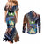 Marshall Islands Kwajalein Atoll Couples Matching Mermaid Dress and Long Sleeve Button Shirt Plumeria Sea Turtle with Polynesian Tribal