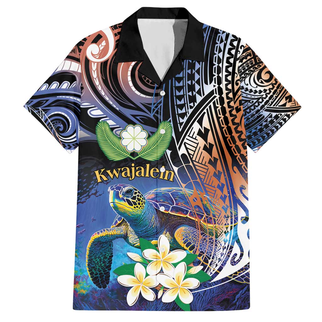 Marshall Islands Kwajalein Atoll Hawaiian Shirt Plumeria Sea Turtle with Polynesian Tribal LT9 Blue - Polynesian Pride