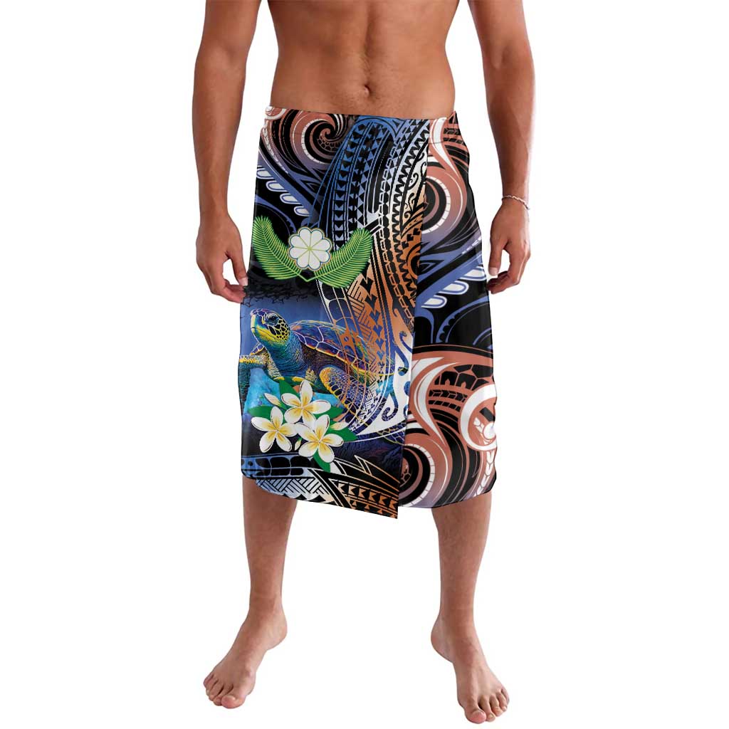 Marshall Islands Kwajalein Atoll Lavalava Plumeria Sea Turtle with Polynesian Tribal LT9 Blue - Polynesian Pride