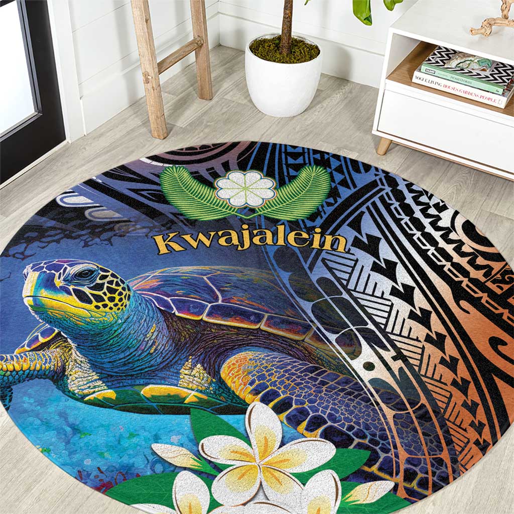 Marshall Islands Kwajalein Atoll Round Carpet Plumeria Sea Turtle with Polynesian Tribal LT9 Blue - Polynesian Pride