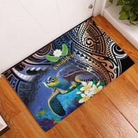 Marshall Islands Kwajalein Atoll Rubber Doormat Plumeria Sea Turtle with Polynesian Tribal LT9 - Polynesian Pride