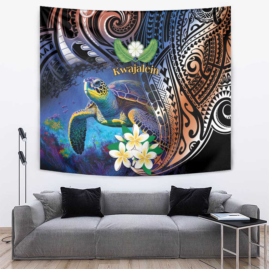 Marshall Islands Kwajalein Atoll Tapestry Plumeria Sea Turtle with Polynesian Tribal LT9 Blue - Polynesian Pride
