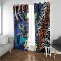 Marshall Islands Kwajalein Atoll Window Curtain Plumeria Sea Turtle with Polynesian Tribal LT9 With Grommets Blue - Polynesian Pride