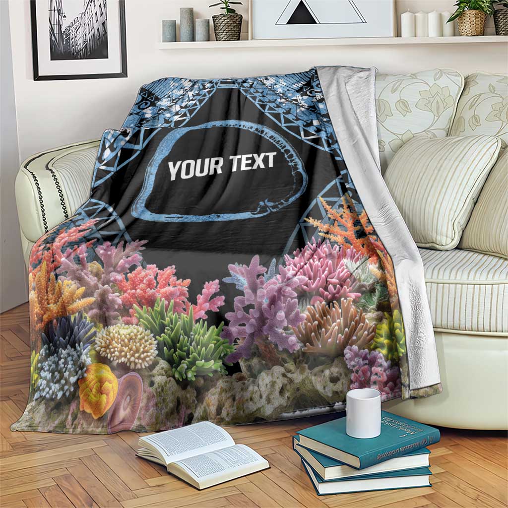 Personalised Nukuoro Micronesia Atoll Blanket with Pacific Coral Reef LT9 Blue - Polynesian Pride
