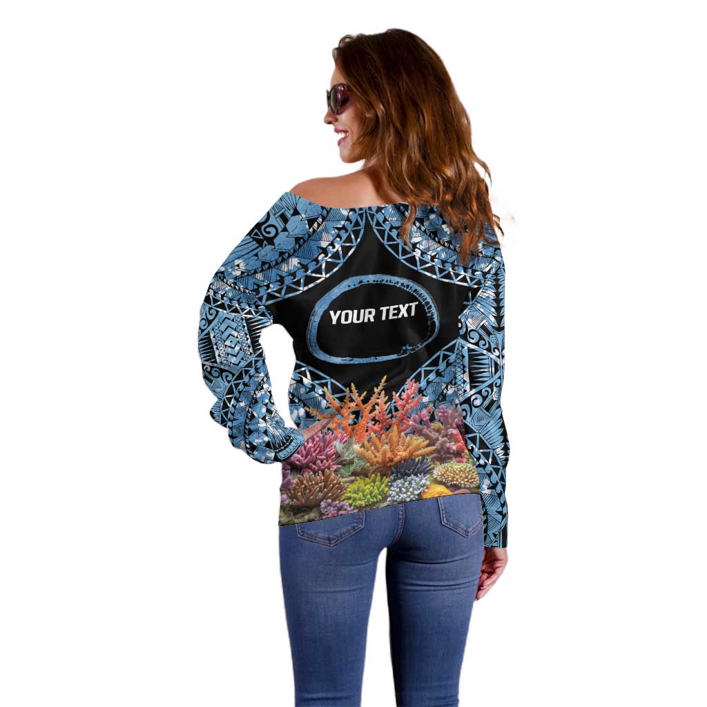 Personalised Nukuoro Micronesia Atoll Off Shoulder Sweater with Pacific Coral Reef LT9 - Polynesian Pride