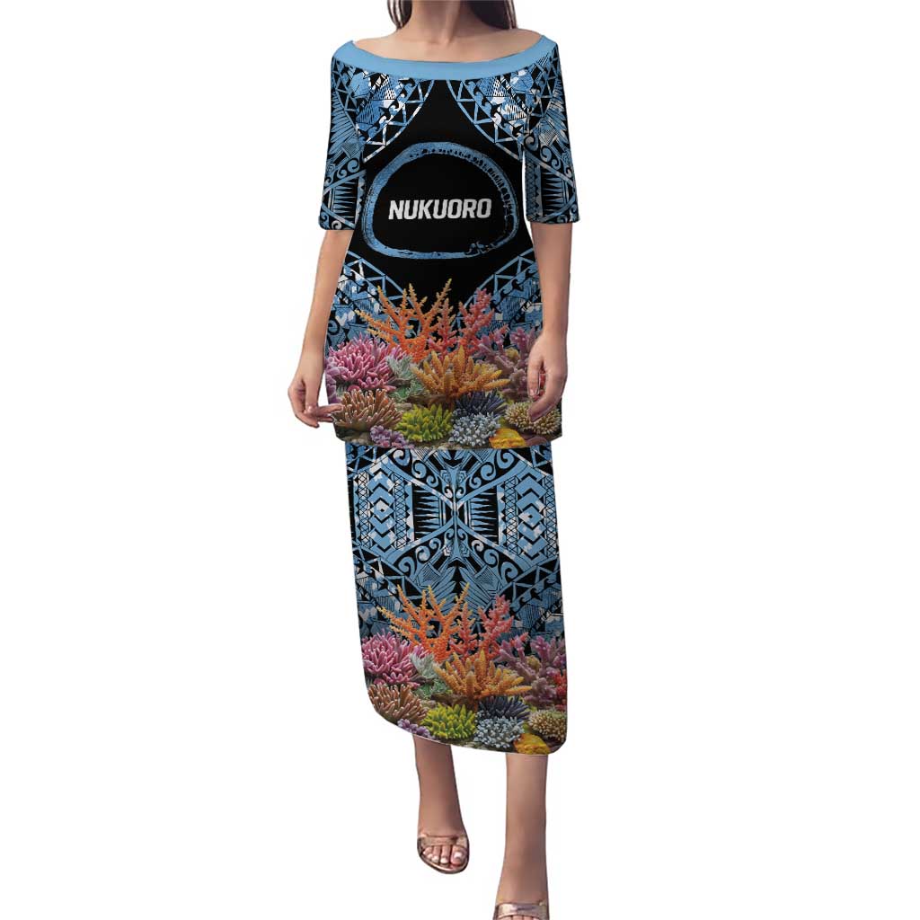 Personalised Nukuoro Micronesia Atoll Puletasi with Pacific Coral Reef LT9 Long Dress Blue - Polynesian Pride